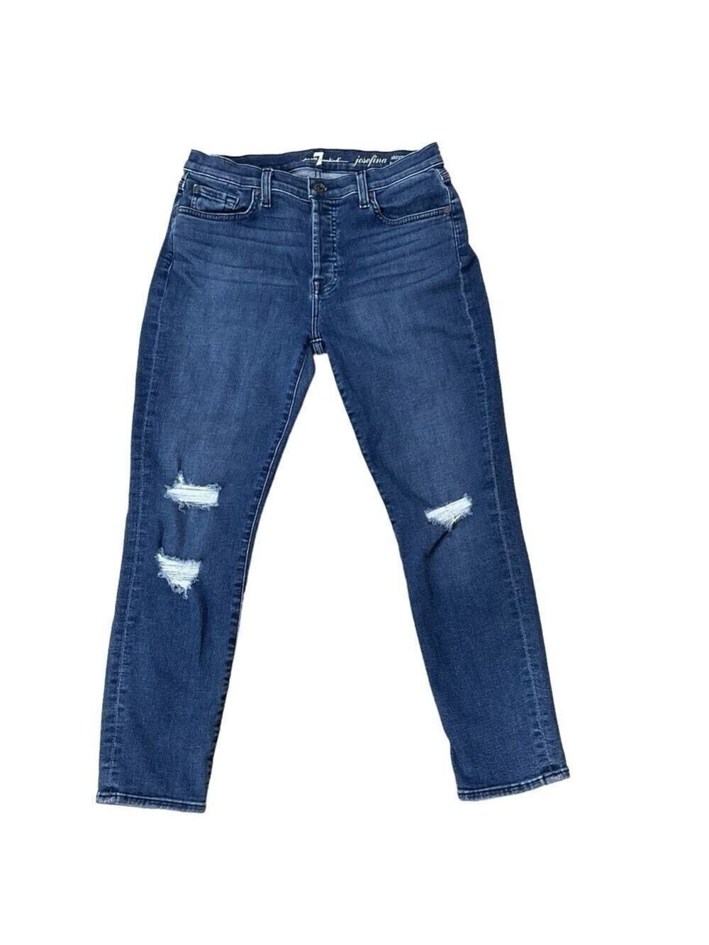 7 For All Mankind Josefina Skinny Boyfriend Distressed Jeans Size 28 Button Fly